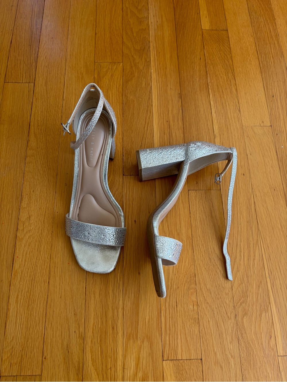 Women's Silver Block Heel Ankle Strap Sandals - Kelly & Katie